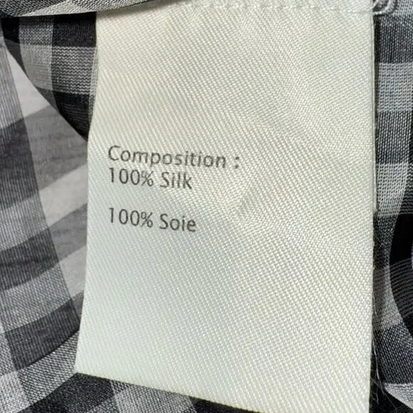 3.1 Phillip Lim Women's 100% Silk Gingham Check Short Sleeve Blouse Bow Size 6 - Picture 6 of 7